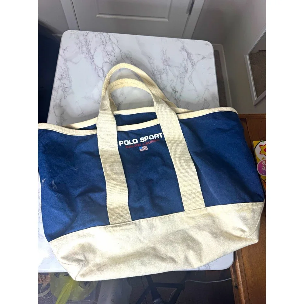 Polo Sport Ralph Lauren Men’s Tote Bag Navy Beige Solid Double Handles